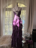 Retro Strapless Grape Purple Fungus Curled Skirt Chiffon Long Prom Dress HZ1022