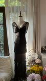 Elegant Black V-Neck Shoulder Beaded Chiffon Long Prom Dress HZ1022
