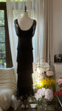 Elegant Black V-Neck Shoulder Beaded Chiffon Long Prom Dress HZ1022
