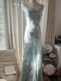 Lake Blue Square Neck Beaded Strap Long Prom Dress HZ1022