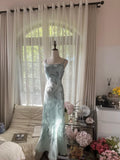 Lake Blue Square Neck Beaded Strap Long Prom Dress HZ1022