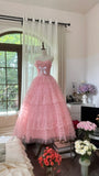 Cute Pink Sweetheart Neck Tulle Princess A-Line Prom Dress HZ1022