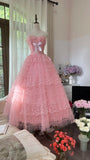 Cute Pink Sweetheart Neck Tulle Princess A-Line Prom Dress HZ1022