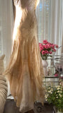 Retro Palace Gold Print Irregular Skirt Mermaid Long Prom Dress HZ1022