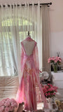 Pretty Pink Chiffon Print Long Flowing Prom Dress HZ1022