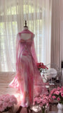 Pretty Pink Chiffon Print Long Flowing Prom Dress HZ1022