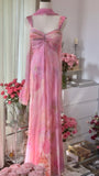 Pretty Pink Chiffon Print Long Flowing Prom Dress HZ1022