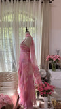 Pretty Pink Chiffon Print Long Flowing Prom Dress HZ1022