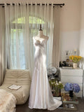 Elegant And Simple White Satin Open Back Prom Dress With Train HZ1022