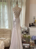 Elegant And Simple White Satin Open Back Prom Dress With Train HZ1022