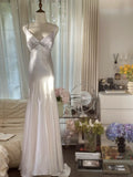Elegant And Simple White Satin Open Back Prom Dress With Train HZ1022