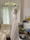 Elegant And Simple White Satin Open Back Prom Dress With Train HZ1022