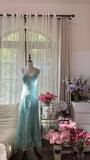 Stunning Blue Backless Beaded Chiffon Mermaid Maxi Prom Dress HZ1022