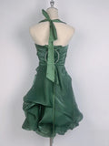 Vintage Dark Green Halter Neck Floral Mini Homecoming Dress HZ1022