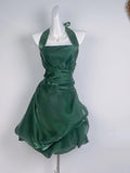 Vintage Dark Green Halter Neck Floral Mini Homecoming Dress HZ1022