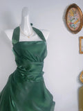 Vintage Dark Green Halter Neck Floral Mini Homecoming Dress HZ1022