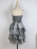 Vintage Laser Silver Strap Cake Skirt Homecoming Dress HZ1022