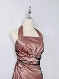 Retro Milk Coffee Color Halter Neck Black Tulle Bud Homecoming Dress HZ1022