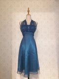 Classic Navy Halter Neck Shimmering Satin Homecoming Dress HZ1022