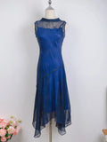 Elegant Starry Blue Round Neck Sparkling Prom Dress HZ1022