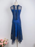 Elegant Starry Blue Round Neck Sparkling Prom Dress HZ1022