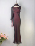 Vintage Elegant Burgundy Black Tulle Sleeveless Mermaid Prom Dress HZ1022