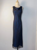 Elegant And Gentle Blue And Black Round Neck Sleeveless Long Prom Dress HZ1022