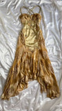 French Retro Gold Beaded Satin Irregular Skirt Prom Dress HZ1022