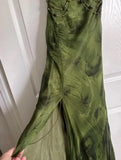 Vintage Dark Green Beaded Strap Chiffon Mermaid Slit Prom Dress HZ1022