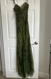 Vintage Dark Green Beaded Strap Chiffon Mermaid Slit Prom Dress HZ1022