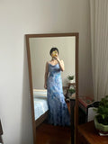 Elegant Spaghetti Strap Blue And Purple Printed Chic Long Prom Dress HZ1022