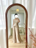 Simple And Elegant Strapless Golden Satin Herringbone Prom Dress HZ1022