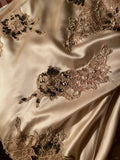 Sexy and Elegant Gold Beaded Lace V-Neck Slit Prom Dress HZ1022