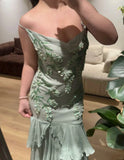 Fresh Green Beaded Sequined Chiffon Irregular Fishtail Prom Dress HZ1022