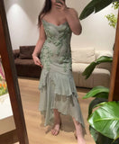 Fresh Green Beaded Sequined Chiffon Irregular Fishtail Prom Dress HZ1022