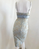 Stunning Blue Heavy Beaded V-neck Lace Bodycon Short Prom Dress HZ1022