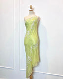 Fresh Green One Shoulder Sequin Embroidered Chiffon Mermaid Prom Dress HZ1022