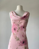 Cute Pink Printed Swing Neck Sleeveless Chiffon Prom Dress HZ1022