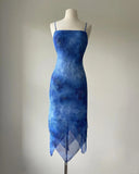 Stunning Blue Spaghetti Strap Beaded Fitted Prom Dress HZ1022