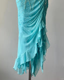 Elegant Blue Strapless Beaded Mermaid Chiffon Prom Dress HZ1022