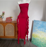 Sexy Hot Girl Tube Top Slit Ruffled Prom Dress HZ1022