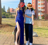Shiny Strapless Sapphire Blue High Slit Mermaid Evening Dress Prom Dress HZ1022