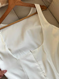 Cute White Sleeveless Satin Floral Skirt Homecoming Dress HZ1022