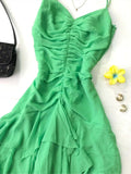 Beautiful Green Spaghetti Strap Pleated Chiffon Irregular Homecoming Dress HZ1022