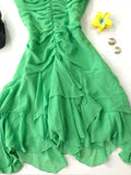 Beautiful Green Spaghetti Strap Pleated Chiffon Irregular Homecoming Dress HZ1022