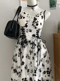 Princess Spaghetti Strap Sweetheart Neck Lace Black Floral A-Line Homecoming Dress HZ1022