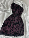 Vintage Purple Black Lace Strap Mini Homecoming Dress HZ1022