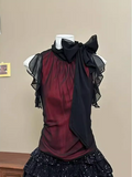 Vintage Burgundy Bow Black Sequin Mini Homecoming Dress HZ1022