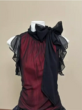 Vintage Burgundy Bow Black Sequin Mini Homecoming Dress HZ1022