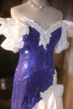 Sparkling One Shoulder Violet Sequin Mermaid Long Prom Dress HZ1022